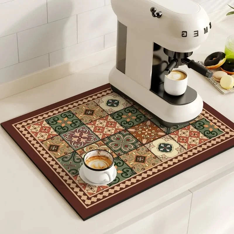 BREWLIVA – Retro Coffee Maker Mat for Kitchen Counter Protection