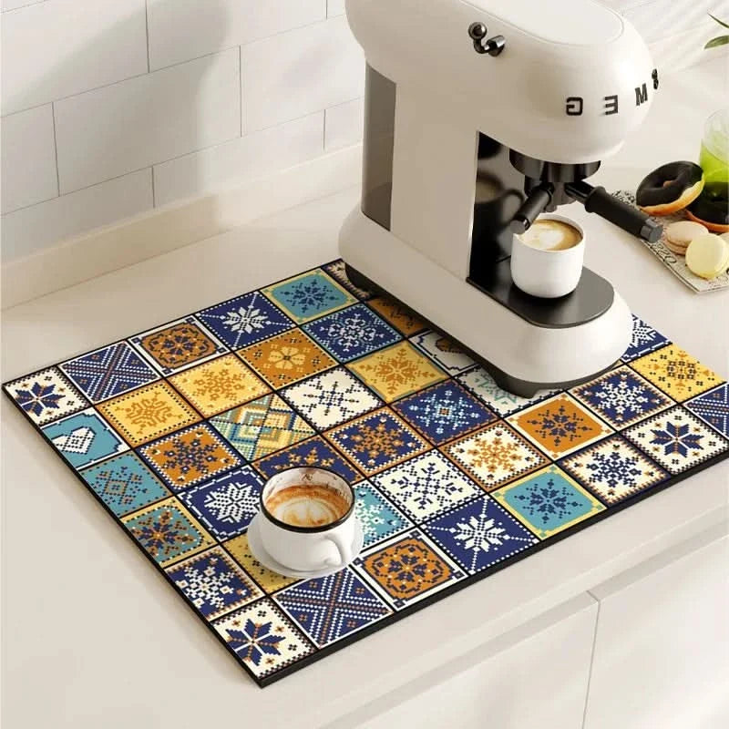 BREWLIVA – Retro Coffee Maker Mat for Kitchen Counter Protection