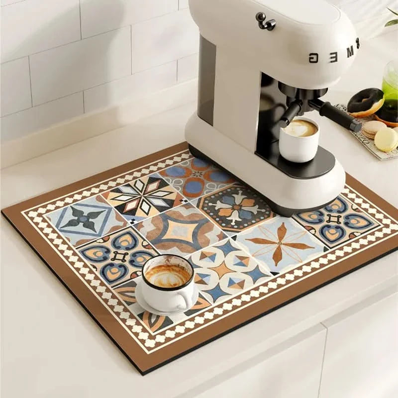 BREWLIVA – Retro Coffee Maker Mat for Kitchen Counter Protection